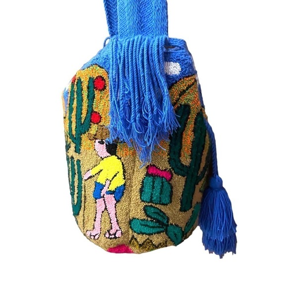 Wayuu tapestry bag Cactus Print Rainbow Fringe Beach Bag Colorful bucket purse - Picture 12 of 16